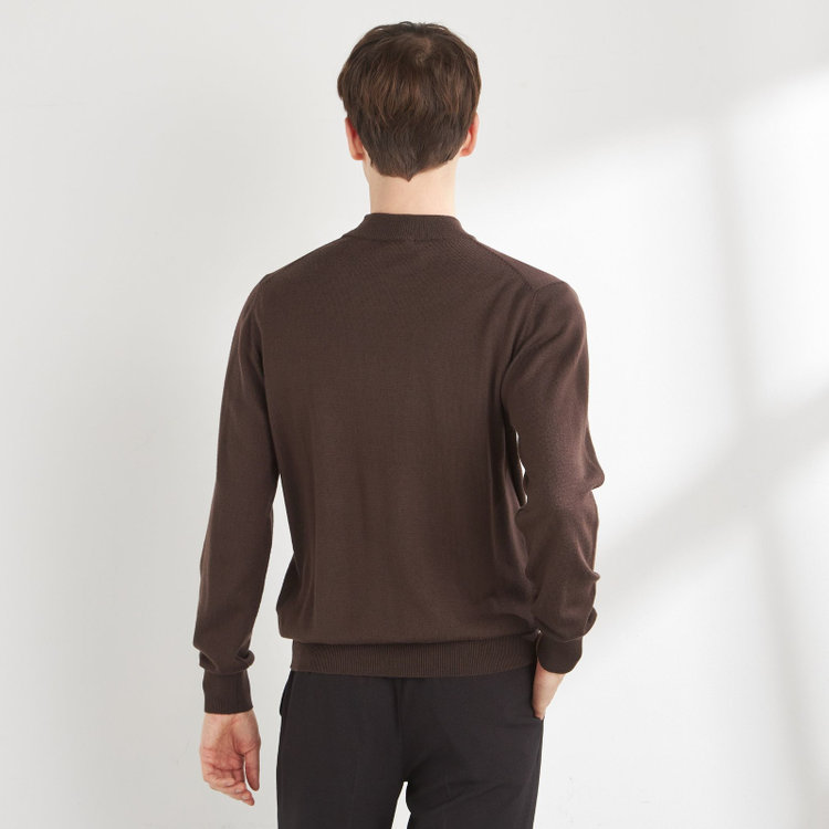 スーツセレクト 【RBC】【秋冬】ウールモックネックニットセーター/ブラウン/ZEGNA BARUFFA/マシンウォッシャブル 茶中間