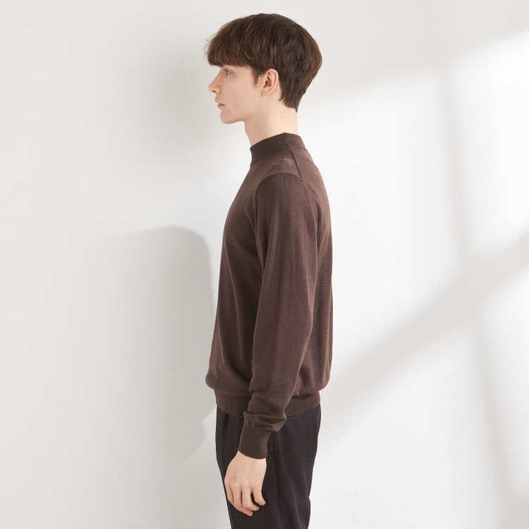 スーツセレクト 【RBC】【秋冬】ウールモックネックニットセーター/ブラウン/ZEGNA BARUFFA/マシンウォッシャブル 茶中間