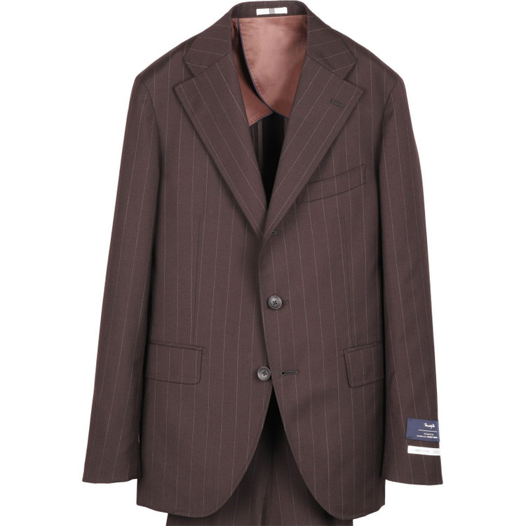 スーツセレクト 【WEB限定/OUTLET】【CLASSICO TAPERED】【春夏】3釦段返りシングルスーツ 2タック/ブラウン×ストライプ/サイドAJ/MARZOTTO ブラウン系(茶)