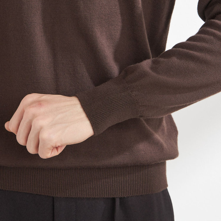 スーツセレクト 【RBC】【秋冬】ウールモックネックニットセーター/ブラウン/ZEGNA BARUFFA/マシンウォッシャブル 茶中間