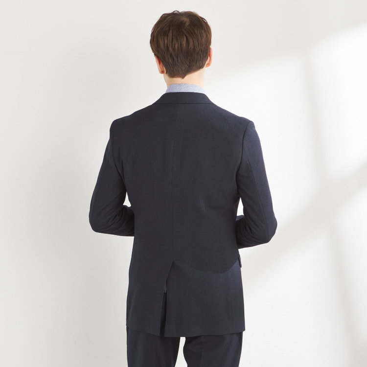 ブラックライン 【SLIM TAPERED_2】【秋冬】2釦シングルスリーピーススーツ 0タック/ネイビー×チェック/ウエストシャーリング/4S SUSTAINABILITY&ECOLOGY FABRIC/※パンツ裾上げ済仕様 紺濃色