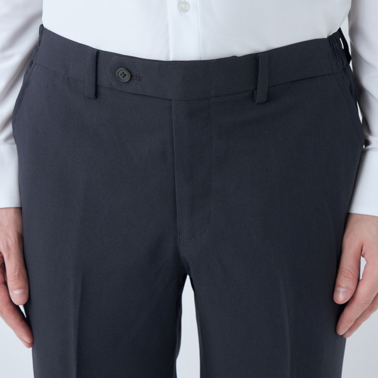 ブラックライン 【WEB限定】【発送在庫あり】【SLIM TAPERED】【年間】ウォッシャブル0タックテーパードパンツ/ネイビー/ウエストシャーリング/裾上げ済仕様 紺中間