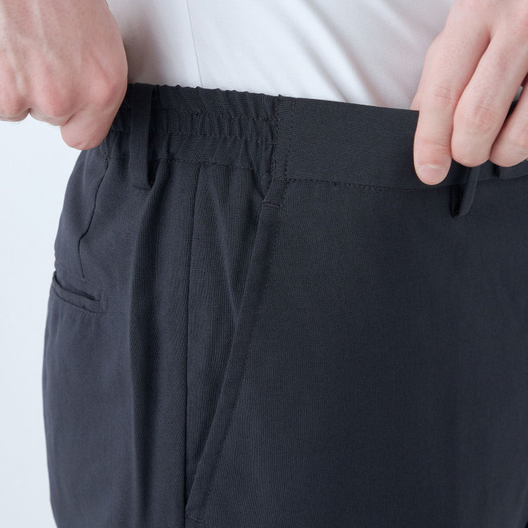 ブラックライン 【WEB限定】【発送在庫あり】【SLIM TAPERED】【年間】ウォッシャブル0タックテーパードパンツ/ネイビー/ウエストシャーリング/裾上げ済仕様 紺中間