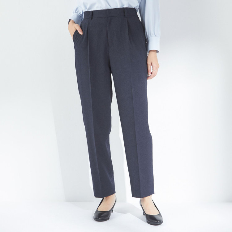 シルバーライン 【RELAX TAPERED 2】【春夏】 1釦パンツスーツ/ネイビー×シアサッカー/ウォッシャブル/※パンツ裾上げ済仕様 紺中間