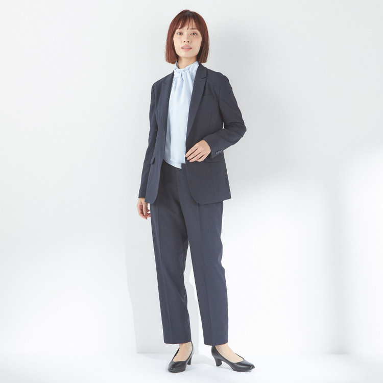 シルバーライン 【RELAX TAPERED 2】【春夏】 1釦パンツスーツ/ネイビー×シアサッカー/ウォッシャブル/※パンツ裾上げ済仕様 紺中間