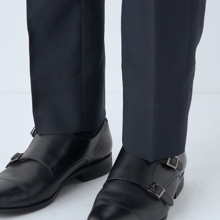 ブラックライン 【WEB限定】【発送在庫あり】【SLIM TAPERED】【年間】ウォッシャブル0タックテーパードパンツ/ネイビー/ウエストシャーリング/裾上げ済仕様 紺中間