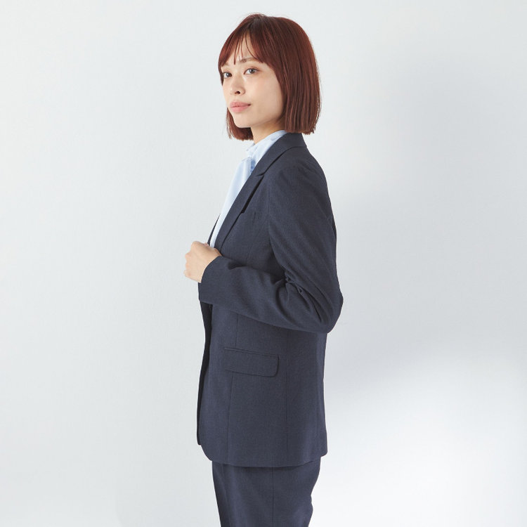 シルバーライン 【RELAX TAPERED 2】【春夏】 1釦パンツスーツ/ネイビー×シアサッカー/ウォッシャブル/※パンツ裾上げ済仕様 紺中間