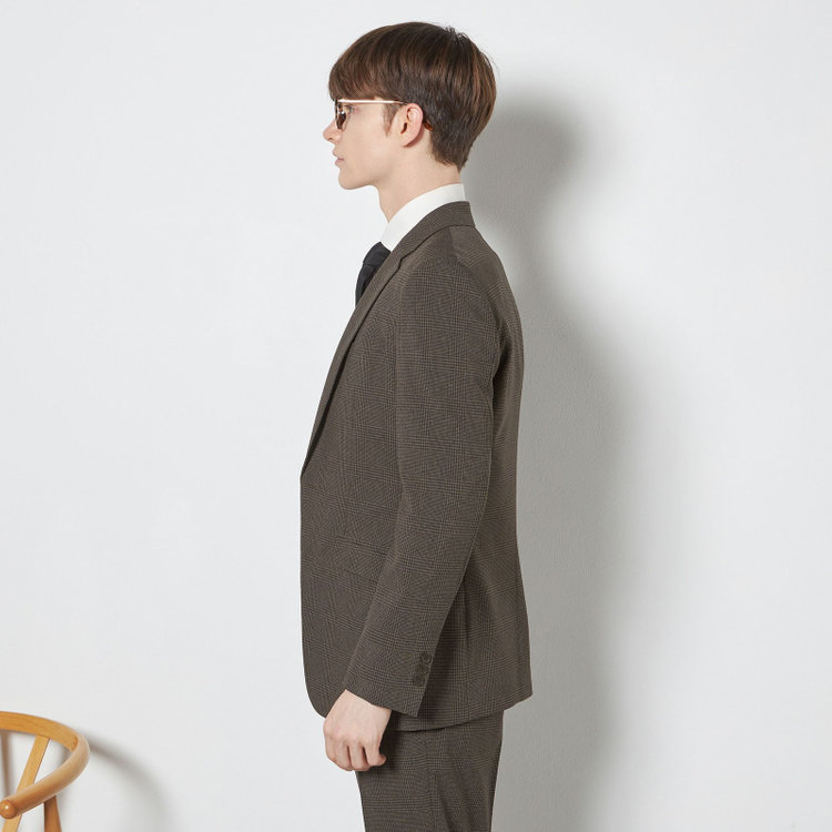 ブラックライン 【SLIM TAPERED_2】【春夏】2釦シングルスリーピーススーツ 0タック/ブラウン×チェック/ウエストシャーリング/4S SUSTAINABILITY&ECOLOGY FABRIC/※パンツ裾上げ済仕様 茶濃色