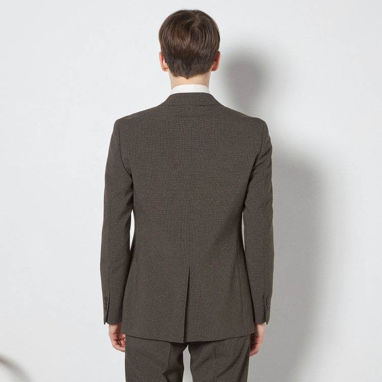 ブラックライン 【SLIM TAPERED_2】【春夏】2釦シングルスリーピーススーツ 0タック/ブラウン×チェック/ウエストシャーリング/4S SUSTAINABILITY&ECOLOGY FABRIC/※パンツ裾上げ済仕様 茶濃色