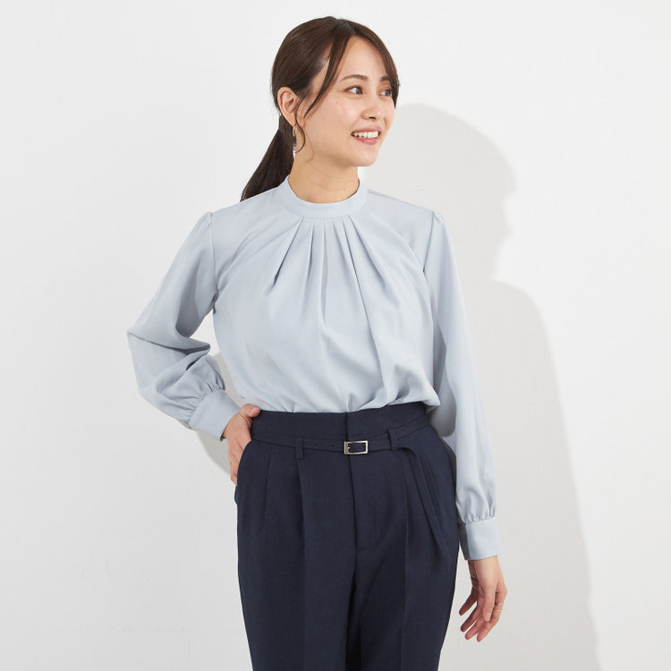 シルバーライン 【SL/長袖】アクセ付きブラウス/ブルー 青淡色