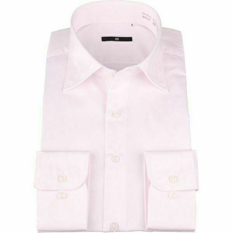 ブラックライン 【BLACK LINE】【形態安定】ワイドカラードレスワイシャツ/ペールピンク×ドビーストライプ 赤淡色