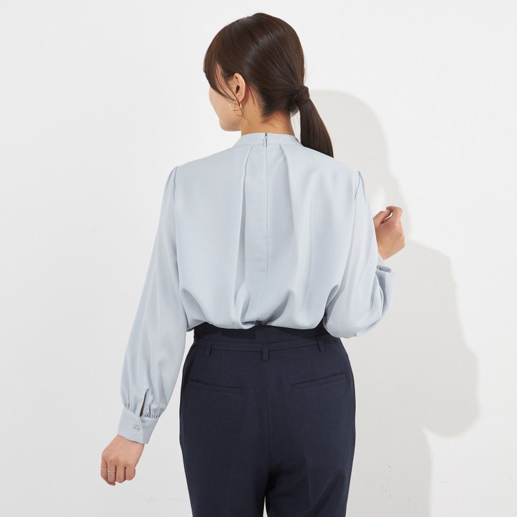 シルバーライン 【SL/長袖】アクセ付きブラウス/ブルー 青淡色