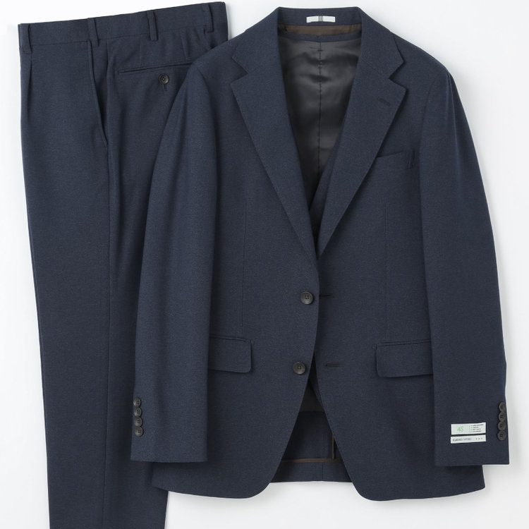 スーツセレクト 【発送在庫あり】【CLASSICO TAPERED】【秋冬】2釦シングルスリーピーススーツ 1タック/ネイビー/ウエストムーブ/4S SUSTAINABILITY&ECOLOGY FABRIC/※パンツ裾上げ済仕様 紺中間