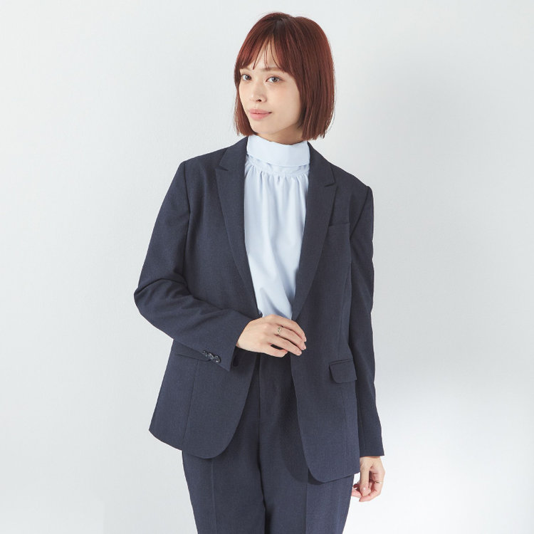 シルバーライン 【RELAX TAPERED 2】【春夏】 1釦パンツスーツ/ネイビー×シアサッカー/ウォッシャブル/※パンツ裾上げ済仕様 紺中間