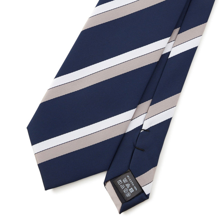 ブラックライン 【BLACK LINE】ポリエステルストライプネクタイ 7.5cm幅/ネイビー×グレー/ウォッシャブル その他