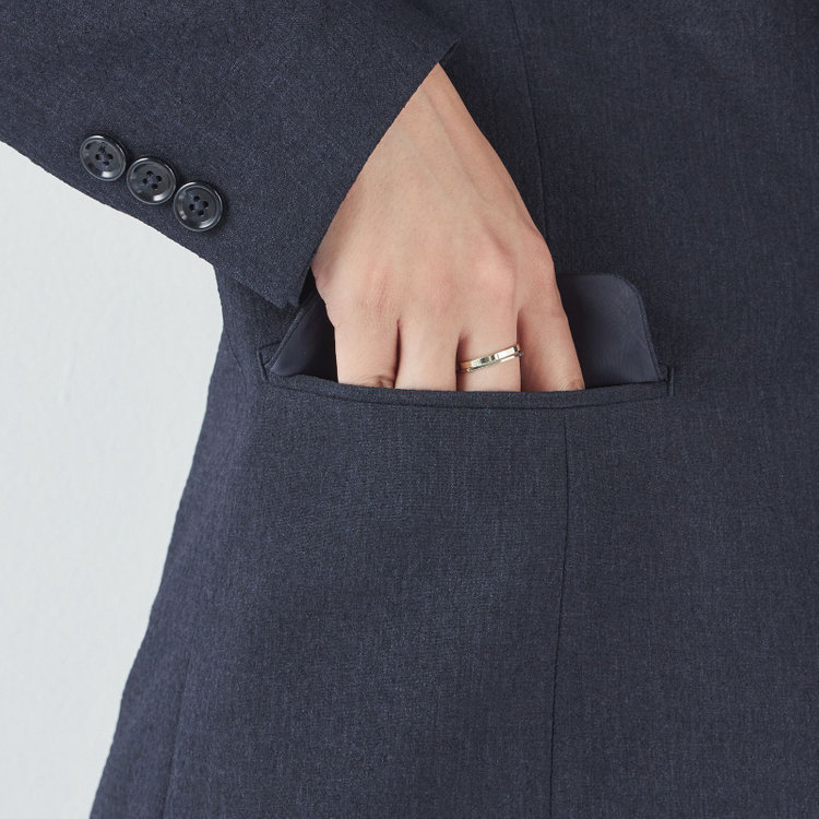 シルバーライン 【RELAX TAPERED 2】【春夏】 1釦パンツスーツ/ネイビー×シアサッカー/ウォッシャブル/※パンツ裾上げ済仕様 紺中間