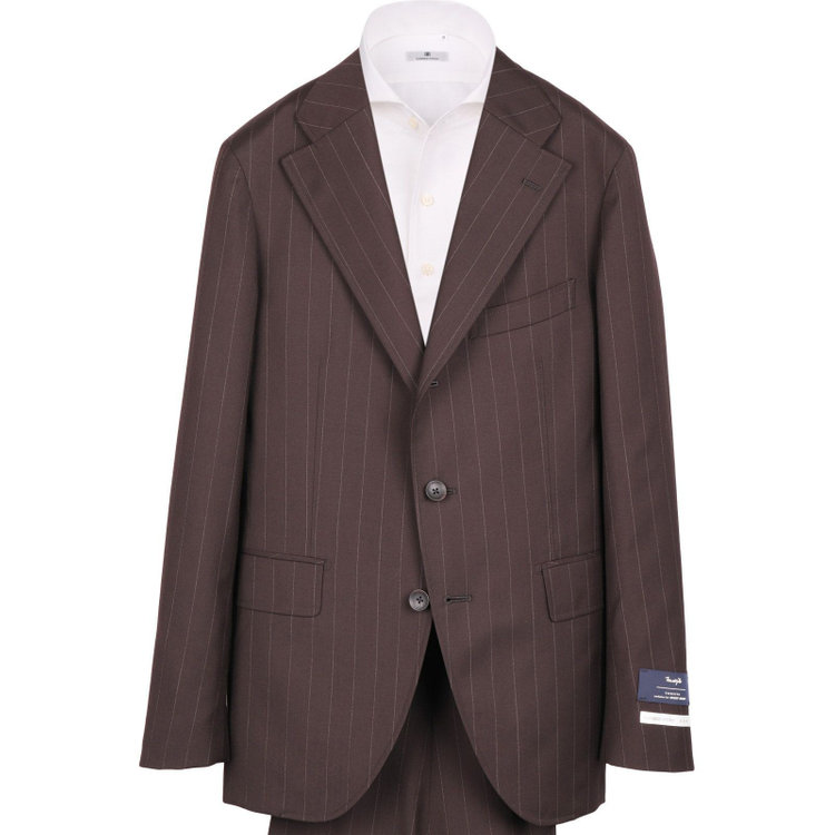 スーツセレクト 【WEB限定/OUTLET】【CLASSICO TAPERED】【春夏】3釦段返りシングルスーツ 2タック/ブラウン×ストライプ/サイドAJ/MARZOTTO ブラウン系(茶)