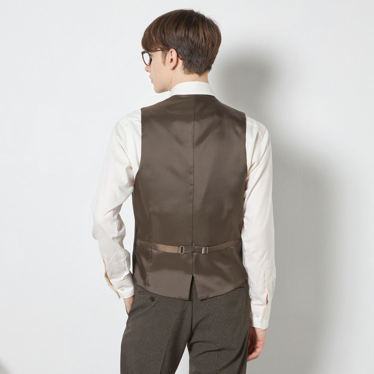 ブラックライン 【SLIM TAPERED_2】【春夏】2釦シングルスリーピーススーツ 0タック/ブラウン×チェック/ウエストシャーリング/4S SUSTAINABILITY&ECOLOGY FABRIC/※パンツ裾上げ済仕様 茶濃色