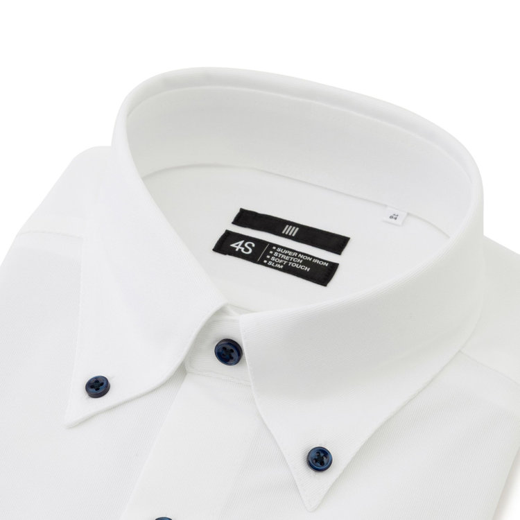 ブラックライン 【発送在庫あり】【WEB限定】【BLACK LINE】ボタンダウンワイシャツ/ホワイト×ドビー/釦・釦付糸：ネイビー/「4S」スーパーノンアイロン・ストレッチ 白