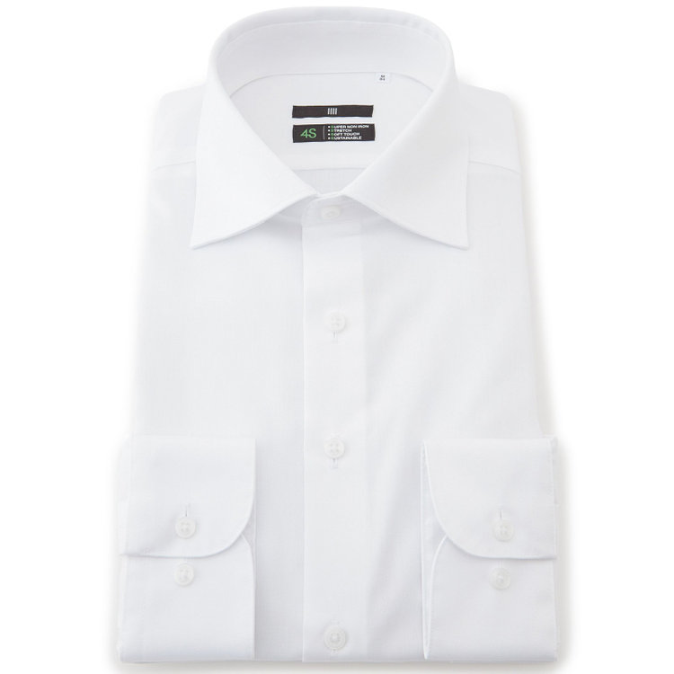 BLACK LINE】ワイドカラーワイシャツ/ホワイト/「4S COTTON