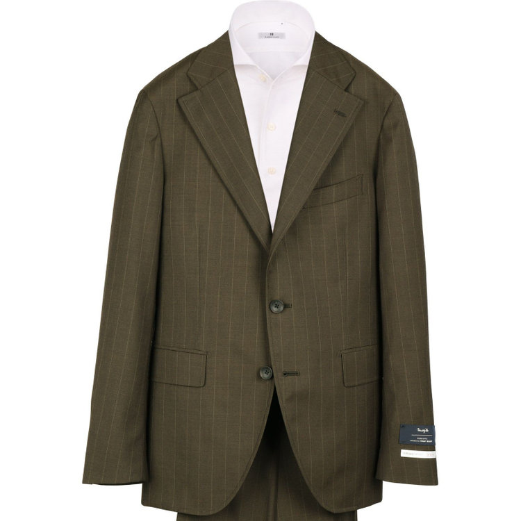 スーツセレクト 【WEB限定/OUTLET】【CLASSICO TAPERED】【春夏】3釦段返りシングルスーツ 2タック/カーキ×ストライプ/サイドAJ/MARZOTTO カーキ系(濃緑)