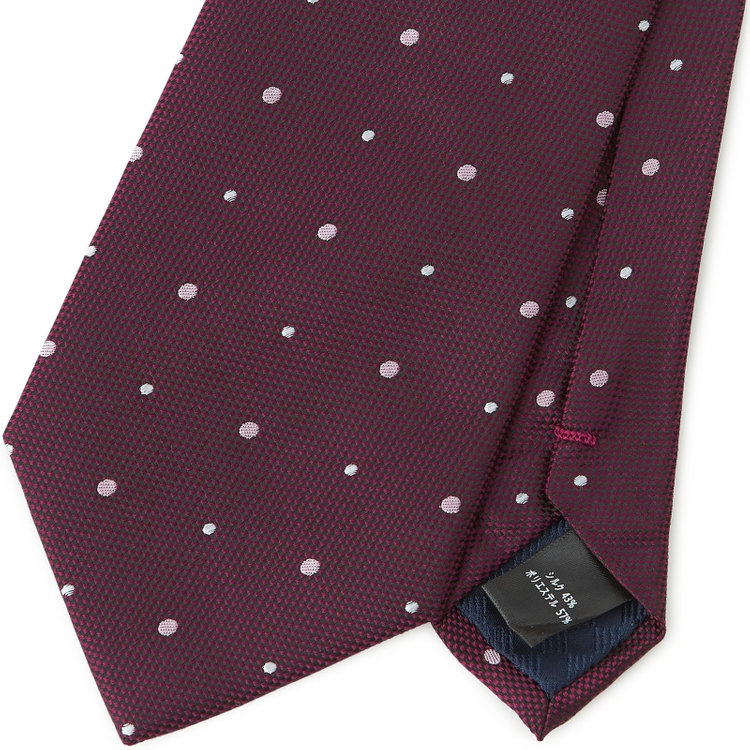 シルバーライン 【SILVER LINE】シルクブレンドドットネクタイ 8.0cm幅/ワイン×ピンク＆ホワイト その他