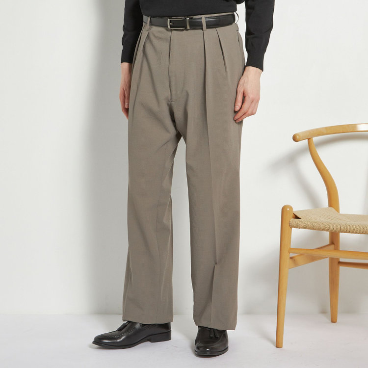 シルバーライン 【RBC】【春夏】2タックパンツ/グレージュ×サッカー/サイド尾錠/4S AIR/※裾上げ必要 茶淡色