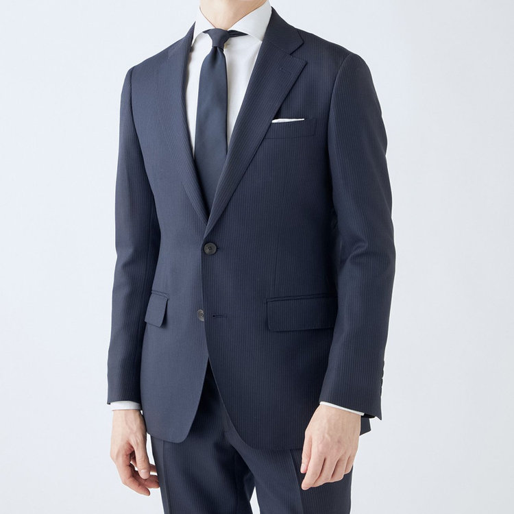 SUIT SELECT　アウトレット 【WEB限定/OUTLET/汚れ・キズ等有】【CLASSICO TAPERED】【秋冬】2釦シングルスーツ 1タック/ネイビー×ストライプ/super extra fine merino wool Raymond/※裾上げ必要 紺中間