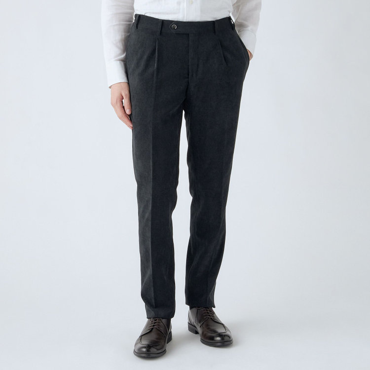 シルバーライン 【CLASSICO TAPERED】【秋冬】1タックテーパードパンツ/ダークグレー×コーデュロイ/ウエストシャーリング仕様/4S SUSTAINABILITY&ECOLOGY FABRIC/※裾上げ必要 グレー濃色