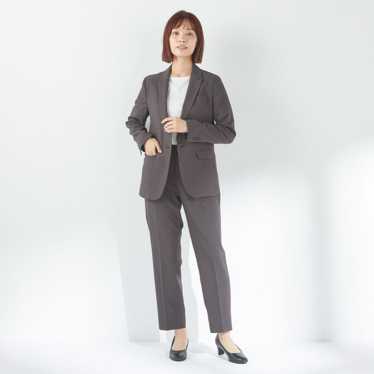 シルバーライン 【RELAX TAPERED 2】【春夏】 1釦パンツスーツ/ブラウン×シアサッカー/ウォッシャブル/※パンツ裾上げ済仕様 茶中間