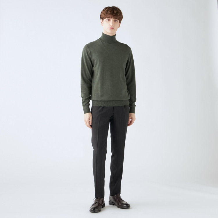 スーツセレクト 【RBC】【秋冬】ウールタートルネックニットセーター/カーキ/ZEGNA BARUFFA/マシンウォッシャブル 黄淡色