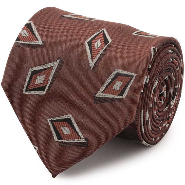 シルバーライン 【SILVER LINE】シルクブレンド小紋ネクタイ 8.0cm幅/ブラウン×シルバー その他