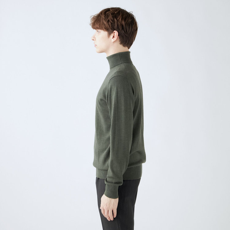 スーツセレクト 【RBC】【秋冬】ウールタートルネックニットセーター/カーキ/ZEGNA BARUFFA/マシンウォッシャブル 黄淡色