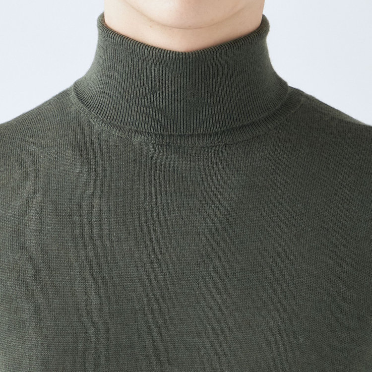 スーツセレクト 【RBC】【秋冬】ウールタートルネックニットセーター/カーキ/ZEGNA BARUFFA/マシンウォッシャブル 黄淡色