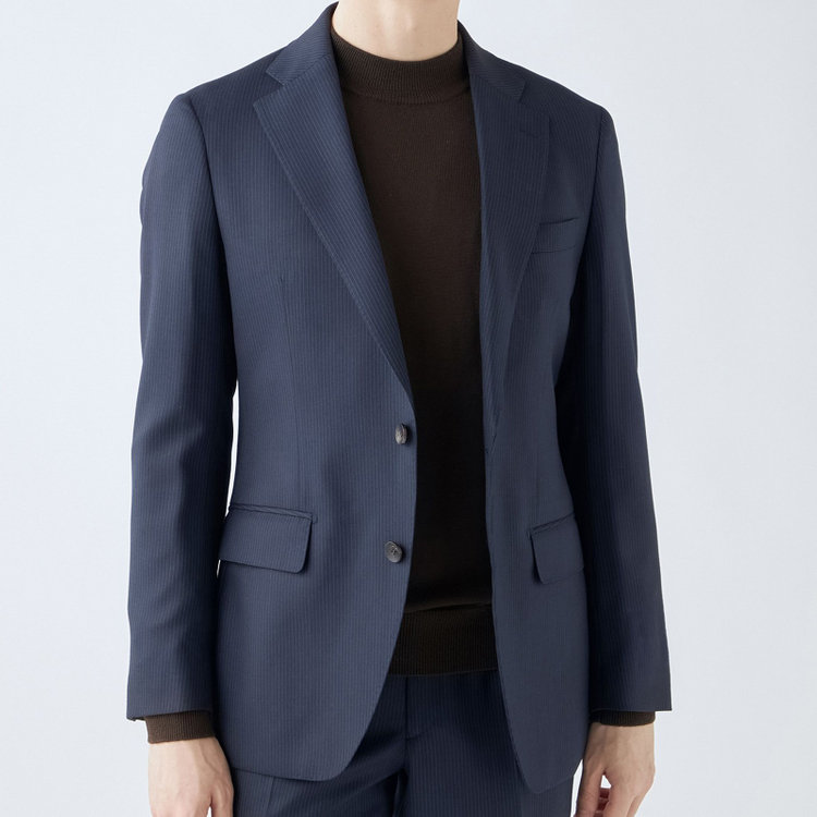 SUIT SELECT　アウトレット 【WEB限定/OUTLET/汚れ・キズ等有】【CLASSICO TAPERED】【秋冬】2釦シングルスーツ 1タック/ネイビー×ストライプ/super extra fine merino wool Raymond/※裾上げ必要 紺中間
