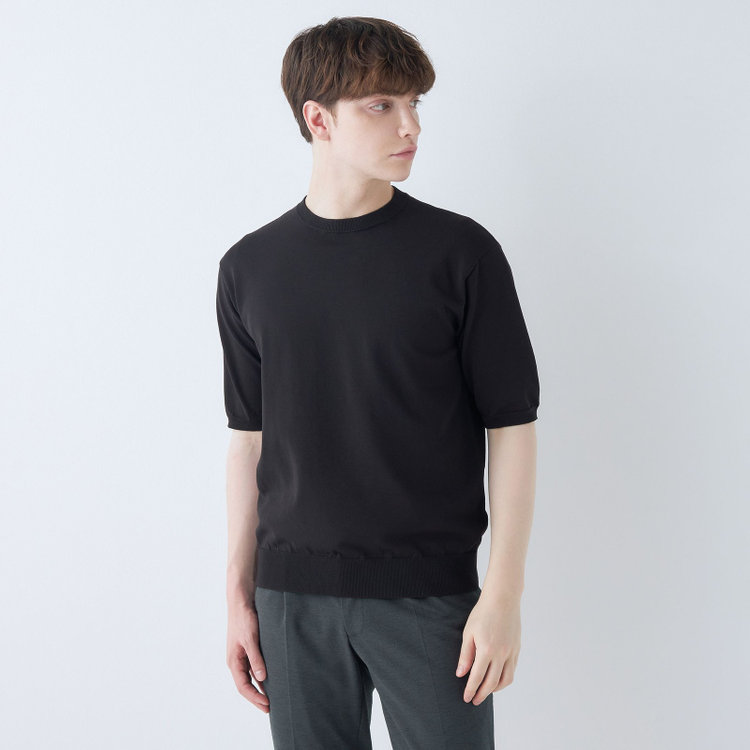 【新品未使用】ブリーフィング ウォッシャブル 半袖クルーネックニット L 黒 WEB限定/OUTLET/汚れ・キズ等有】【RBC】【5分袖】コットン