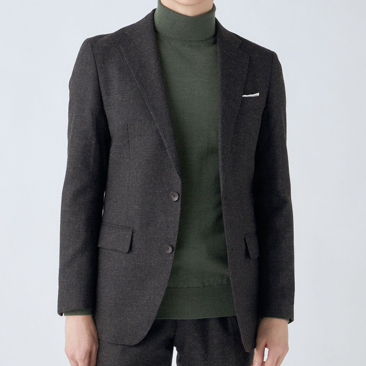 シルバーライン 【CLASSICO TAPERED】【秋冬】2釦シングルスーツ 1タック/ブラウン×グレンチェック/RE:NEWOOL/※裾上げ必要 茶中間