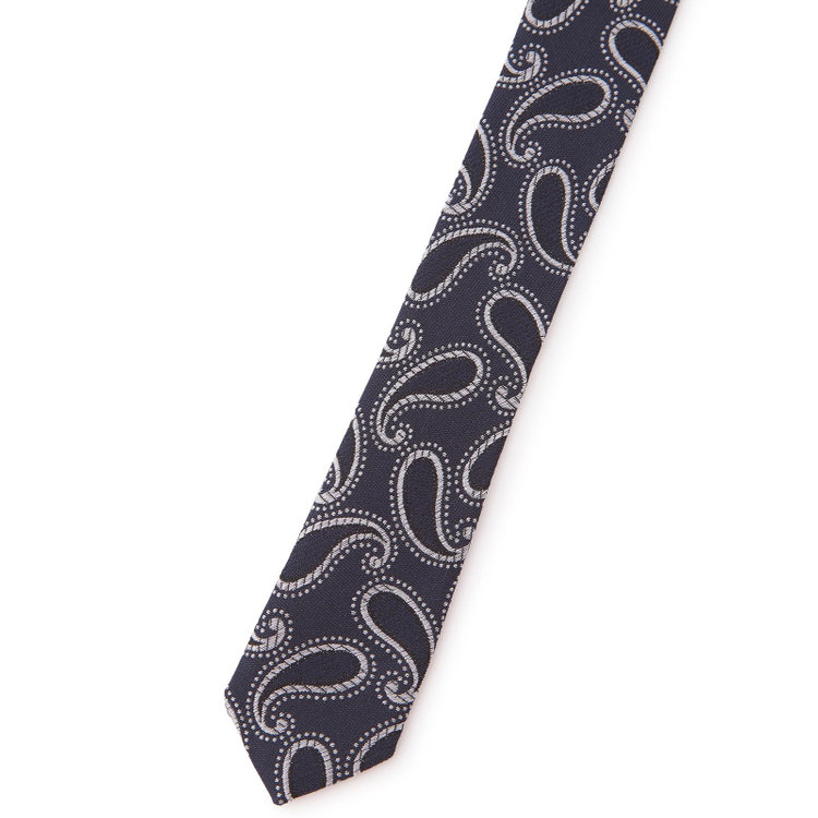 シルバーライン 【SILVER LINE】シルクコットンペイズリーネクタイ 8.5cm幅/ネイビー×シルバー/ITALIAN FABRICS その他