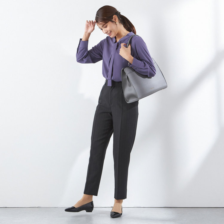 シルバーライン 【SL/長袖】ボウタイプルオーバー/パープル/「ウォッシャブル」「ストレッチ」「防シワ」「UV加工」「静電気防止」 紫淡色