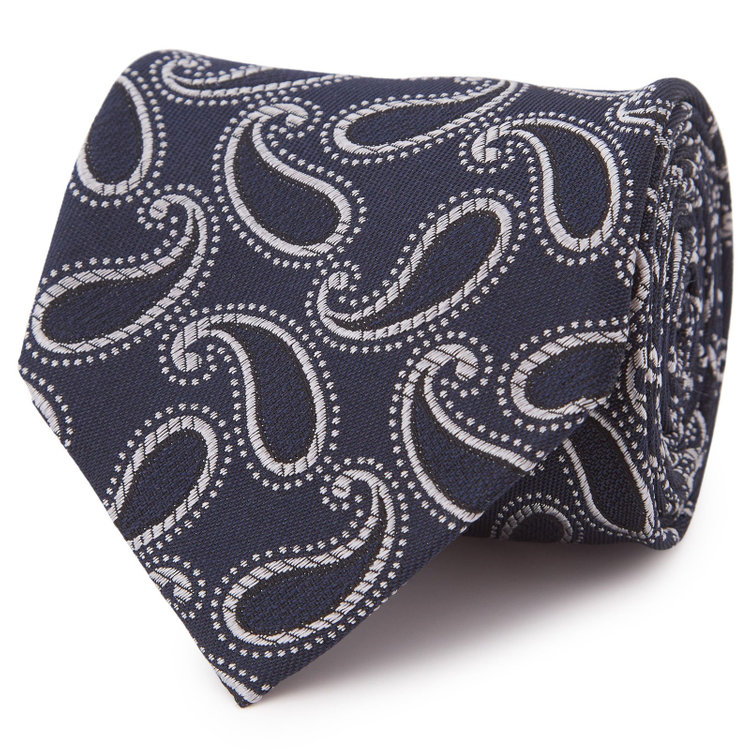 シルバーライン 【SILVER LINE】シルクコットンペイズリーネクタイ 8.5cm幅/ネイビー×シルバー/ITALIAN FABRICS その他