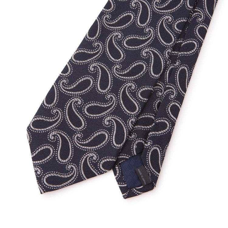 シルバーライン 【SILVER LINE】シルクコットンペイズリーネクタイ 8.5cm幅/ネイビー×シルバー/ITALIAN FABRICS その他