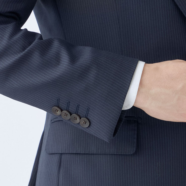 SUIT SELECT　アウトレット 【WEB限定/OUTLET/汚れ・キズ等有】【CLASSICO TAPERED】【秋冬】2釦シングルスーツ 1タック/ネイビー×ストライプ/super extra fine merino wool Raymond/※裾上げ必要 紺中間