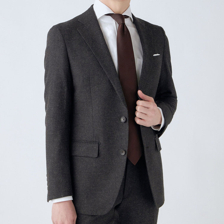 シルバーライン 【CLASSICO TAPERED】【秋冬】2釦シングルスーツ 1タック/ブラウン×グレンチェック/RE:NEWOOL/※裾上げ必要 茶中間