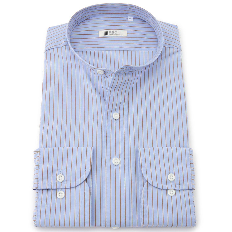 シルバーライン 【RBC】バンドカラーシャツ/ブルー×ストライプ 青中間