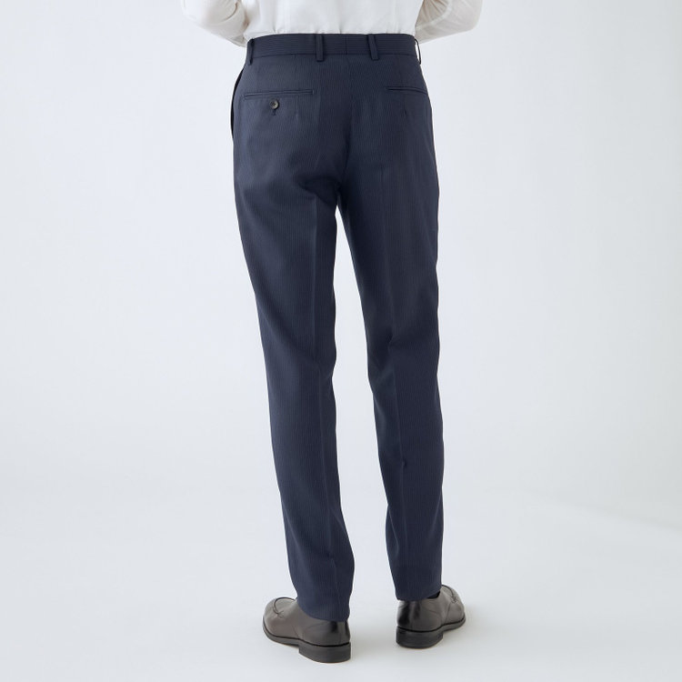 SUIT SELECT　アウトレット 【WEB限定/OUTLET/汚れ・キズ等有】【CLASSICO TAPERED】【秋冬】2釦シングルスーツ 1タック/ネイビー×ストライプ/super extra fine merino wool Raymond/※裾上げ必要 紺中間