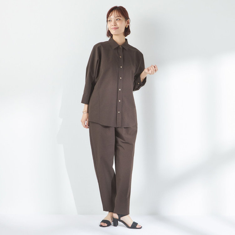 ブラックライン 【BL/七分袖】【春夏】ドルマンスリーブシャツ/ブラウン/ジャージー素材 茶中間