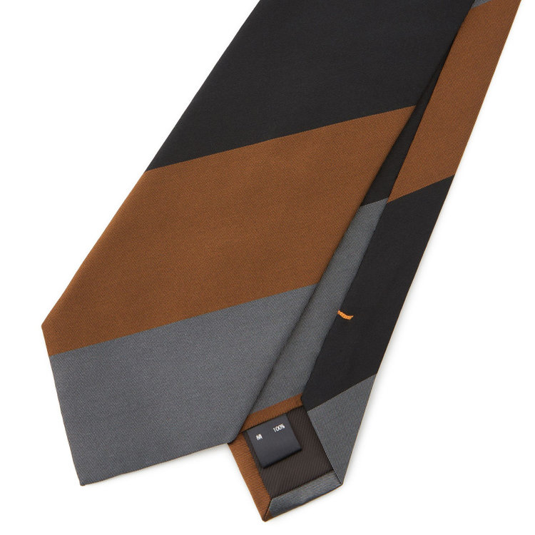 シルバーライン 【SILVER LINE】シルクストライプネクタイ 8.5cm幅/ブラック×グレー×ブラウン/SARUTAHIKO COFFEE その他