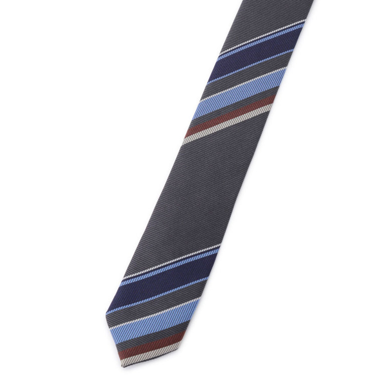 シルバーライン 【SILVER LINE】シルクブレンドストライプネクタイ 8.０cm幅/グレー×ネイビー その他