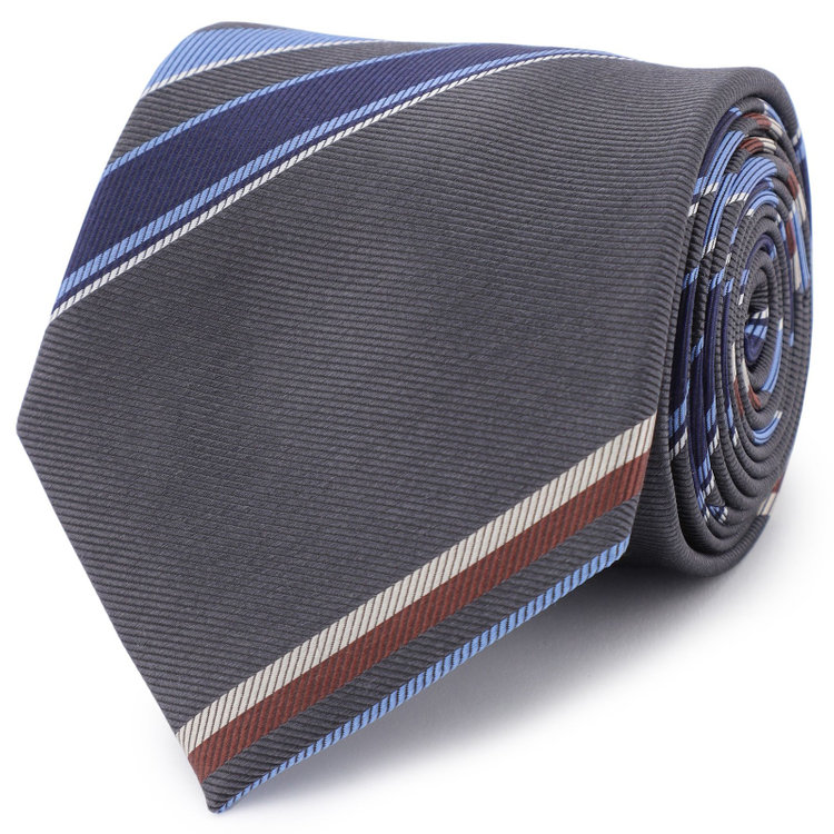 シルバーライン 【SILVER LINE】シルクブレンドストライプネクタイ 8.０cm幅/グレー×ネイビー その他