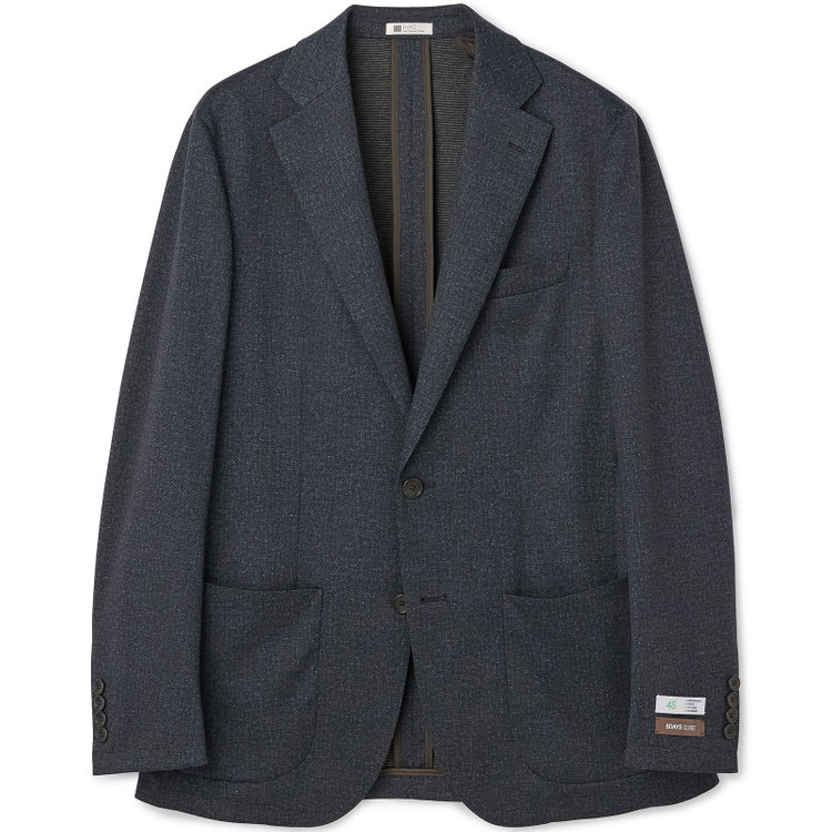 【5DAYS CLOSET】【RBC】【秋冬】2釦ジャケット セットアップ対応 /ネイビー×カルゼ調ジャージ生地×プリントデニム /ウォッシャブル /パッチポケット